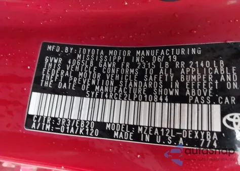 2020 Toyota Corolla Xse z USA, uszkodzony, nr VIN 5YFT4RCE2LP010844